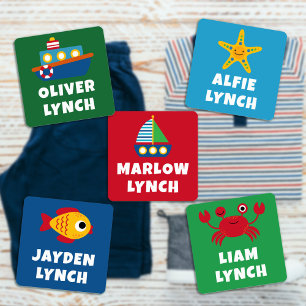 Nautical Boats Fish Crab Name Kids' Labels