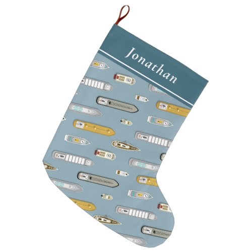 Nautical boats ships coastal On the River Large Christmas Stocking