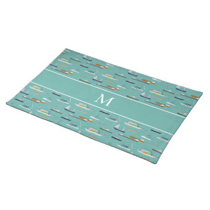 Nautical boats ships On the River ANY color bkgrd Cloth Placemat