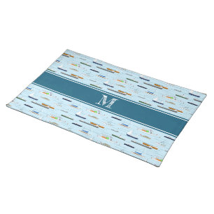 Nautical boats ships On the River ANY color bkgrd Cloth Placemat