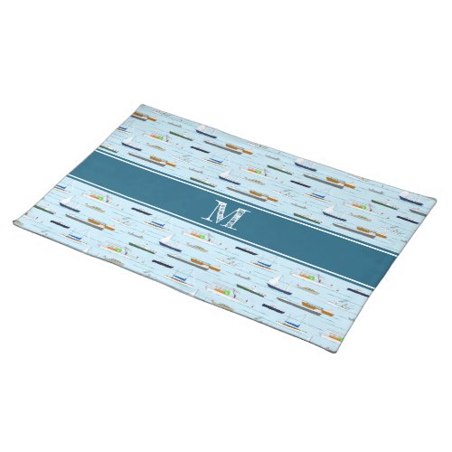 Nautical boats ships On the River ANY color bkgrd  Cloth Placemat