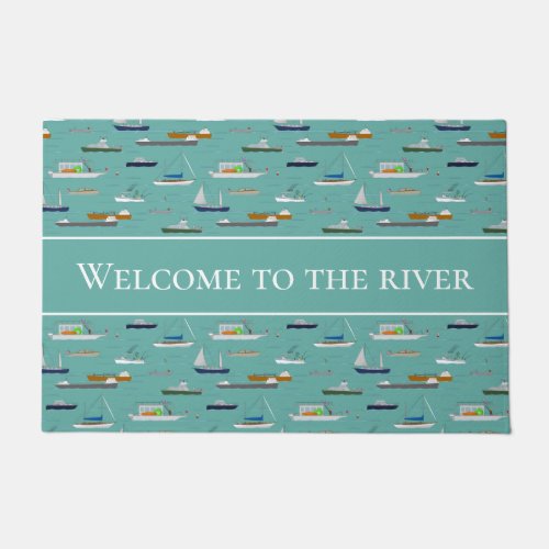Nautical boats ships On the River ANY color bkgrd  Doormat