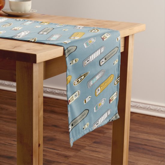 Nautical boats ships On the River blue Short Table Runner