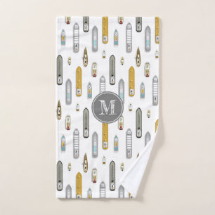 Nautical boats ships On the River white w monogram Hand Towel