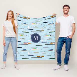 Nautical boats ships sailboats On the River Fleece Blanket