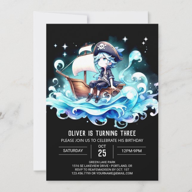 Nautical Boho Pirate Birthday Invitation (Front)