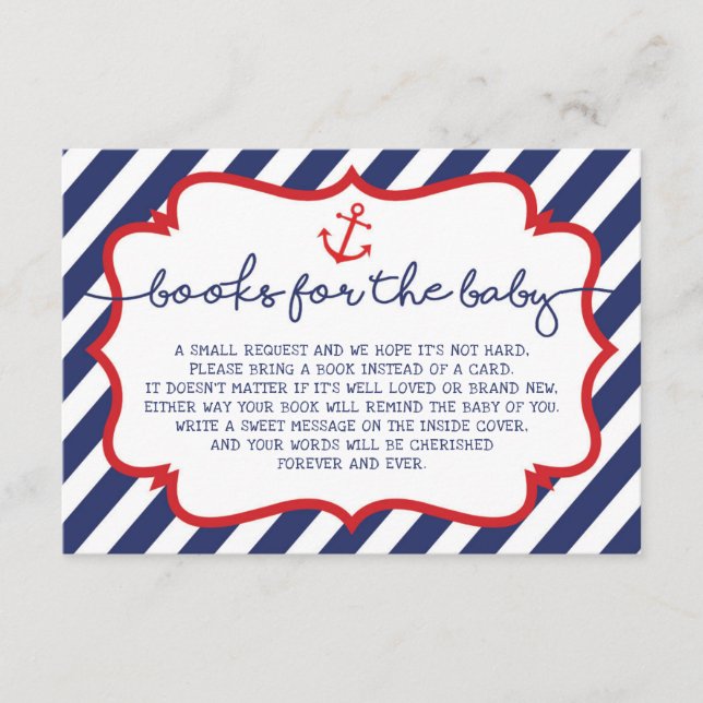 Nautical Books for Baby Insert Card Navy Anchor (Front)