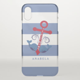 Nautical bot anchor with whales white stripes iPhone x case