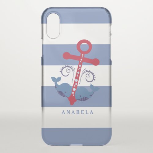 Nautical bot anchor with whales white stripes iPhone x case