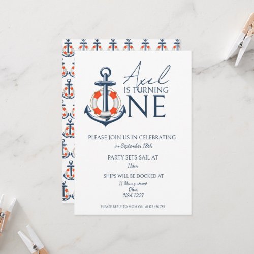 Nautical Boy Anchor Birthday Party Invitation