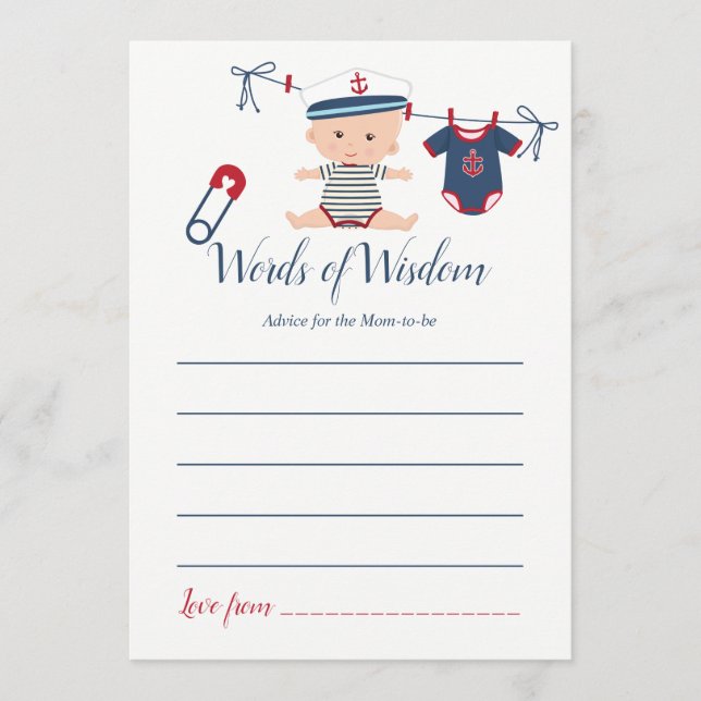 Nautical Boy Baby Advice for Mom Baby Shower (Front)