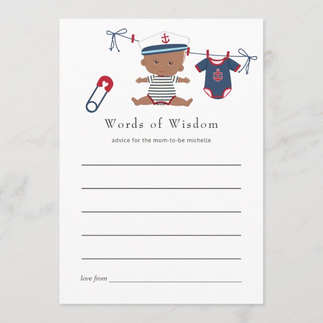 Nautical Boy Baby Advice for Mom Baby Shower Card (Front)