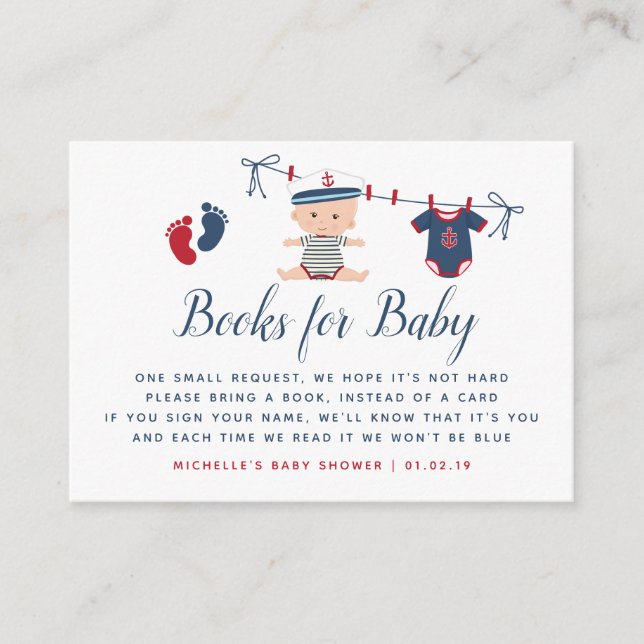 Nautical Boy Baby Shower Book Request Enclosure Card (Front)
