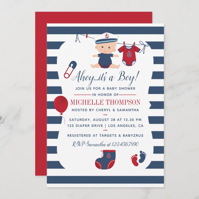 Nautical Boy Baby Shower Invitation (Front/Back)