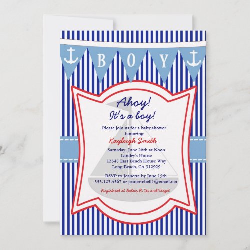 Nautical Boy Baby Shower Invitation sailing Anchor