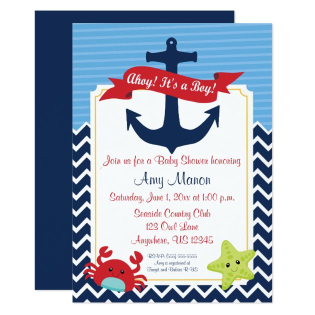 Nautical Boy Baby Shower Personalized Invitation