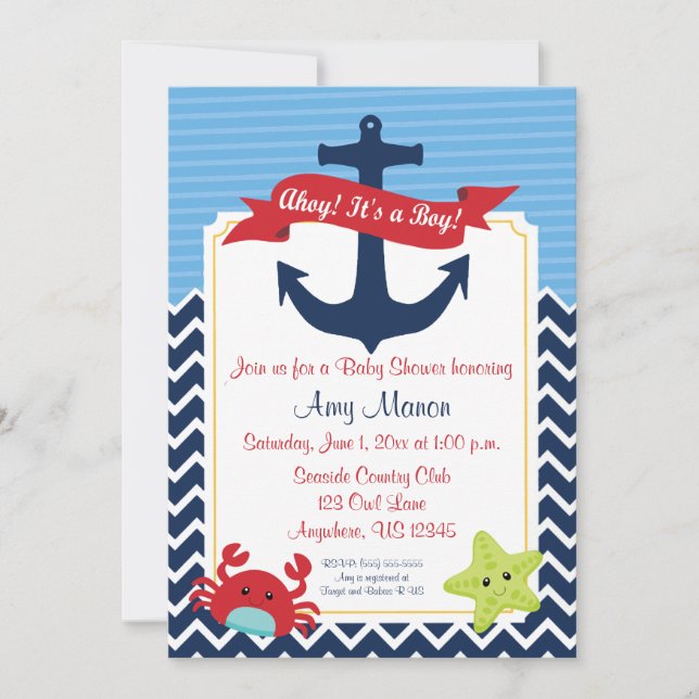 Nautical Boy Baby Shower Personalized Invitation (Front)