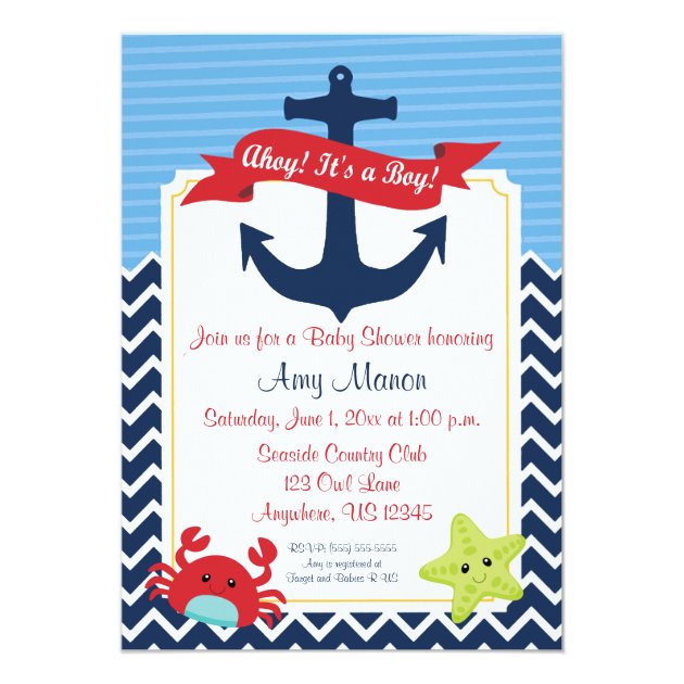 Nautical Boy Baby Shower Personalized Invitation