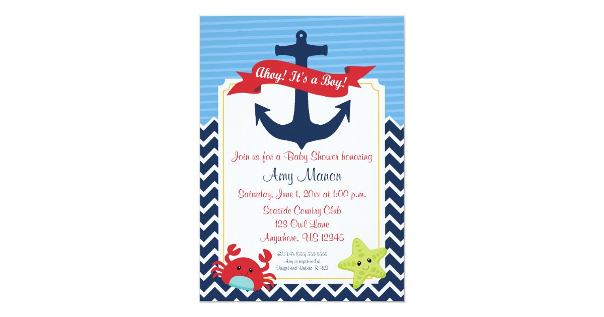 Nautical Boy Baby Shower Personalized Invitation Zazzle Com