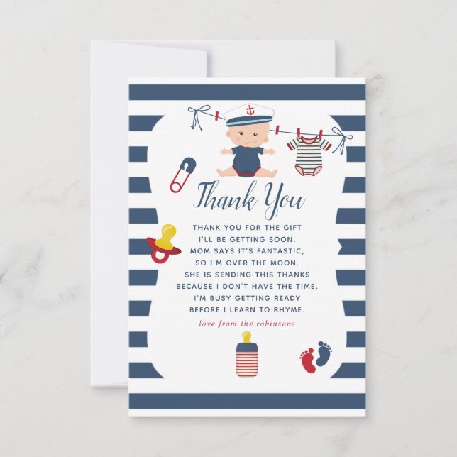 Nautical Boy Baby Shower Thank You (Front)