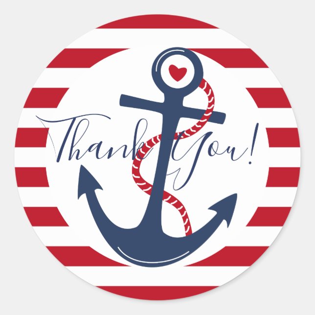 Nautical Boy Baby Shower Thank You Classic Round Sticker (Front)