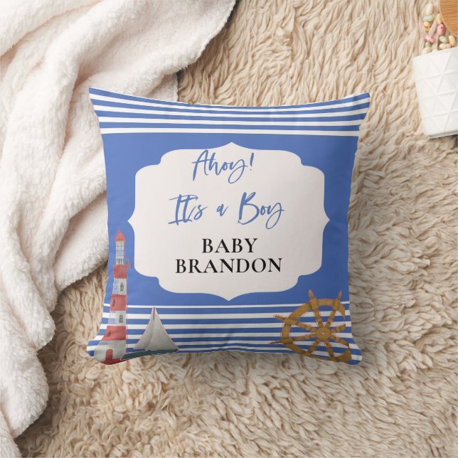 Nautical Boy Baby Shower Throw Pillow (Blanket)