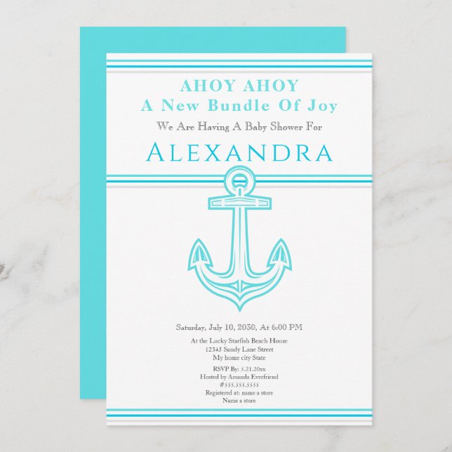 Nautical Boy Baby Shower Turquoise Teal Anchor (Front/Back)