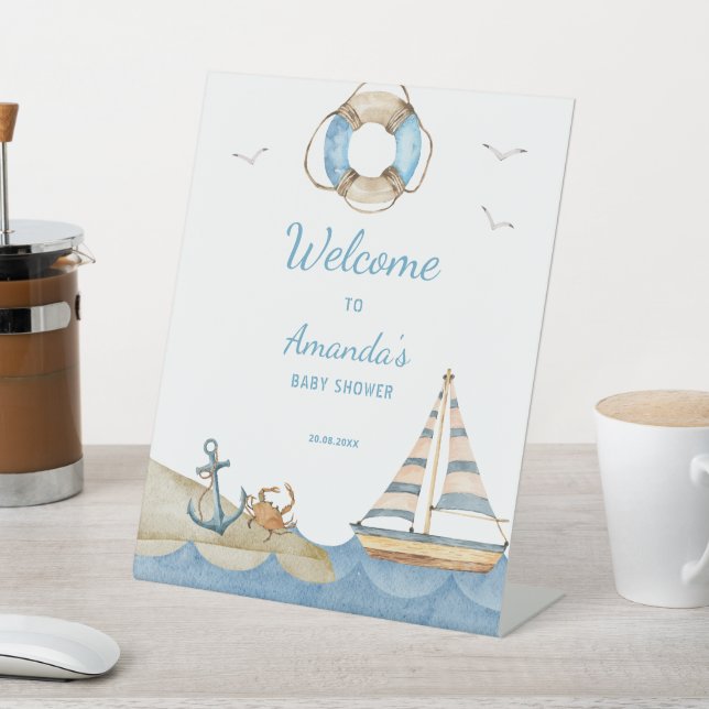 Nautical Boy Baby Shower Welcome Pedestal Sign (In SItu)