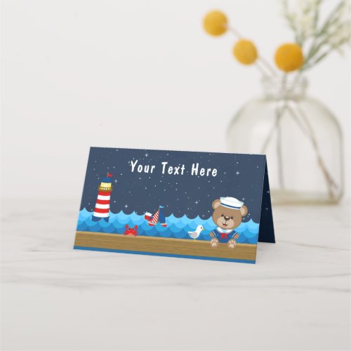 Nautical Boy Bear Red and Navy Baby Shower Place Card