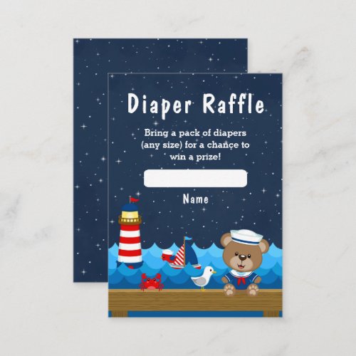 Nautical Boy Bear Red and Navy Diaper Raffle Enclosure Card