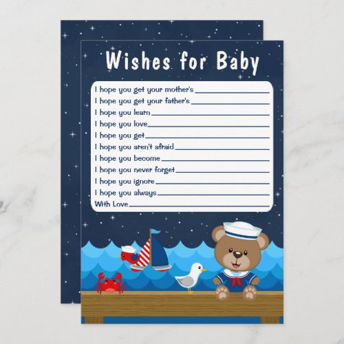 Nautical Boy Bear Red and Navy Wishes For Baby Invitation