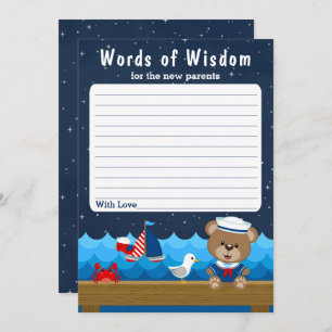 Nautical Boy Bear Red and Navy Words of Wisdom Invitation