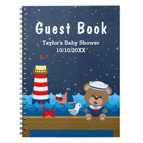 Nautical Boy Bear Red Baby Shower Guest Book