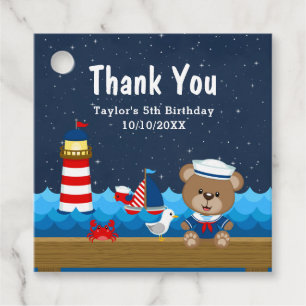 Nautical Boy Bear Red Birthday Party Thank You Favor Tags