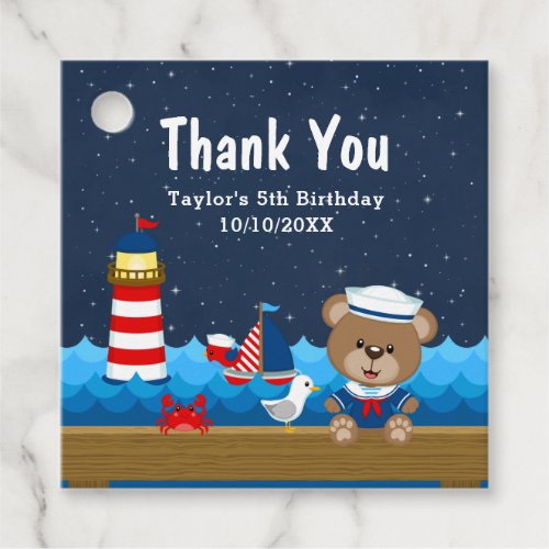 Nautical Boy Bear Red Birthday Party Thank You Favor Tags