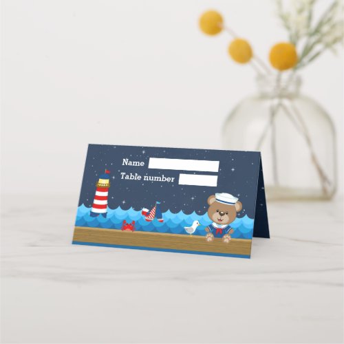 Nautical Boy Bear Red Navy Baby Shower Seating Place Card