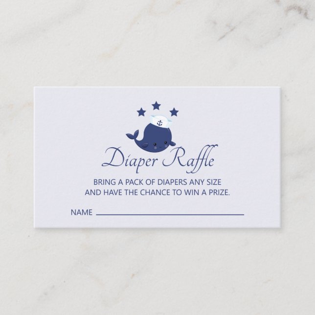 Nautical Boy Blue Whale Baby Shower Diaper Raffle Enclosure Card (Front)
