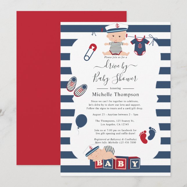 Nautical Boy Drive By Baby Shower Invitation (Front/Back)