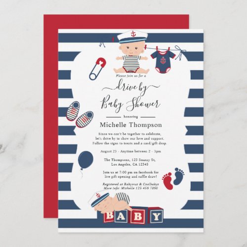 Nautical Boy Drive By Baby Shower Invitation