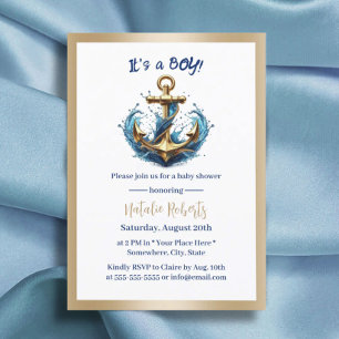 Nautical Boy Modern Gold Anchor Baby Shower Invitation