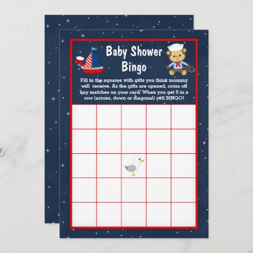 Nautical Boy Monkey Red and Navy Baby Bingo Invitation