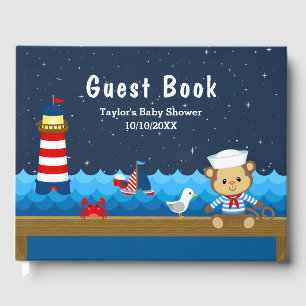 Nautical Boy Monkey Red and Navy Baby Shower Guest Book