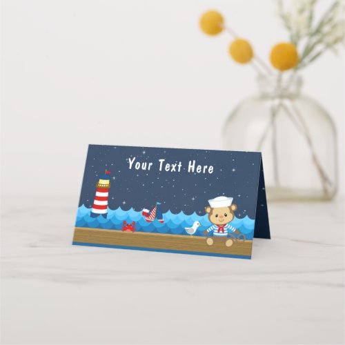 Nautical Boy Monkey Red and Navy Baby Shower Place Card