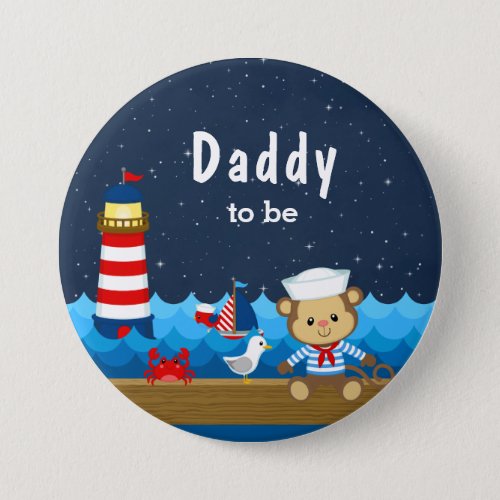 Nautical Boy Monkey Red and Navy Daddy To Be Button
