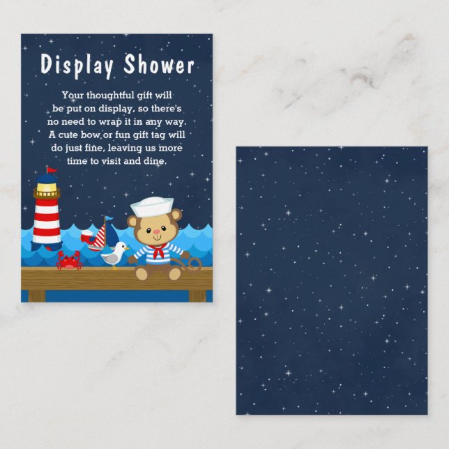 Nautical Boy Monkey Red and Navy Display Shower Enclosure Card (Front/Back)