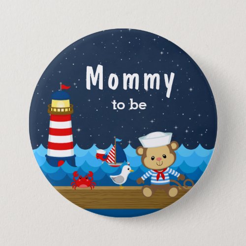 Nautical Boy Monkey Red and Navy Mommy To Be Button