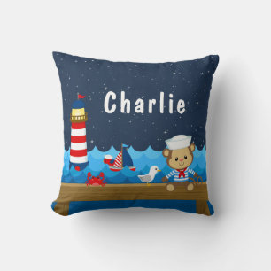 Nautical Boy Monkey Red and Navy Throw Pillow