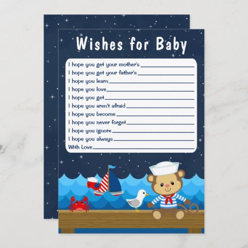 Nautical Boy Monkey Red and Navy Wishes For Baby Invitation