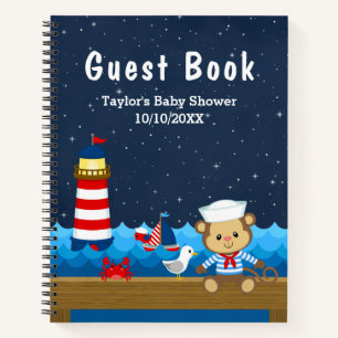 Nautical Boy Monkey Red Baby Shower Guest Book