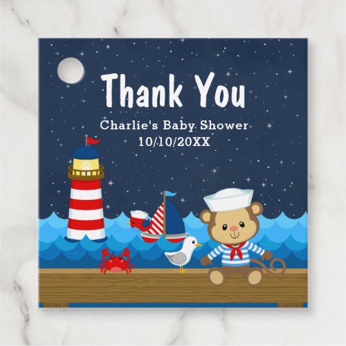 Nautical Boy Monkey Red Baby Shower Thank You Favor Tags